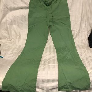 Cherokee xs sage green scrub flare slit pants